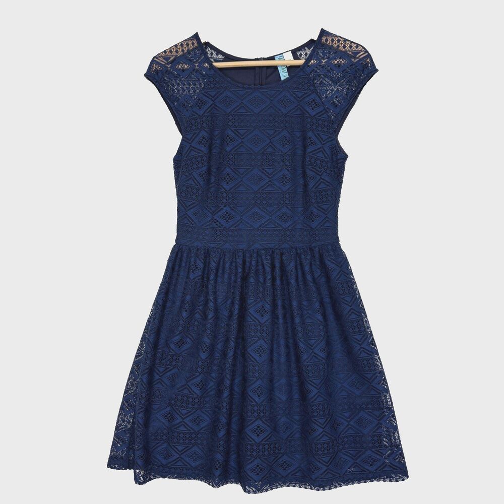 Navy Blue‎ All Over Lace Mini Dress Sz M A-line Whimsigoth Romantic Chic Wedding